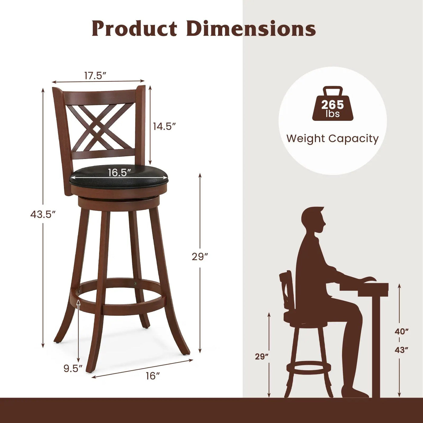 360¬∞ Swivel Upholstered Barstools Set of 2 with Back and Footrest by DirectDeals