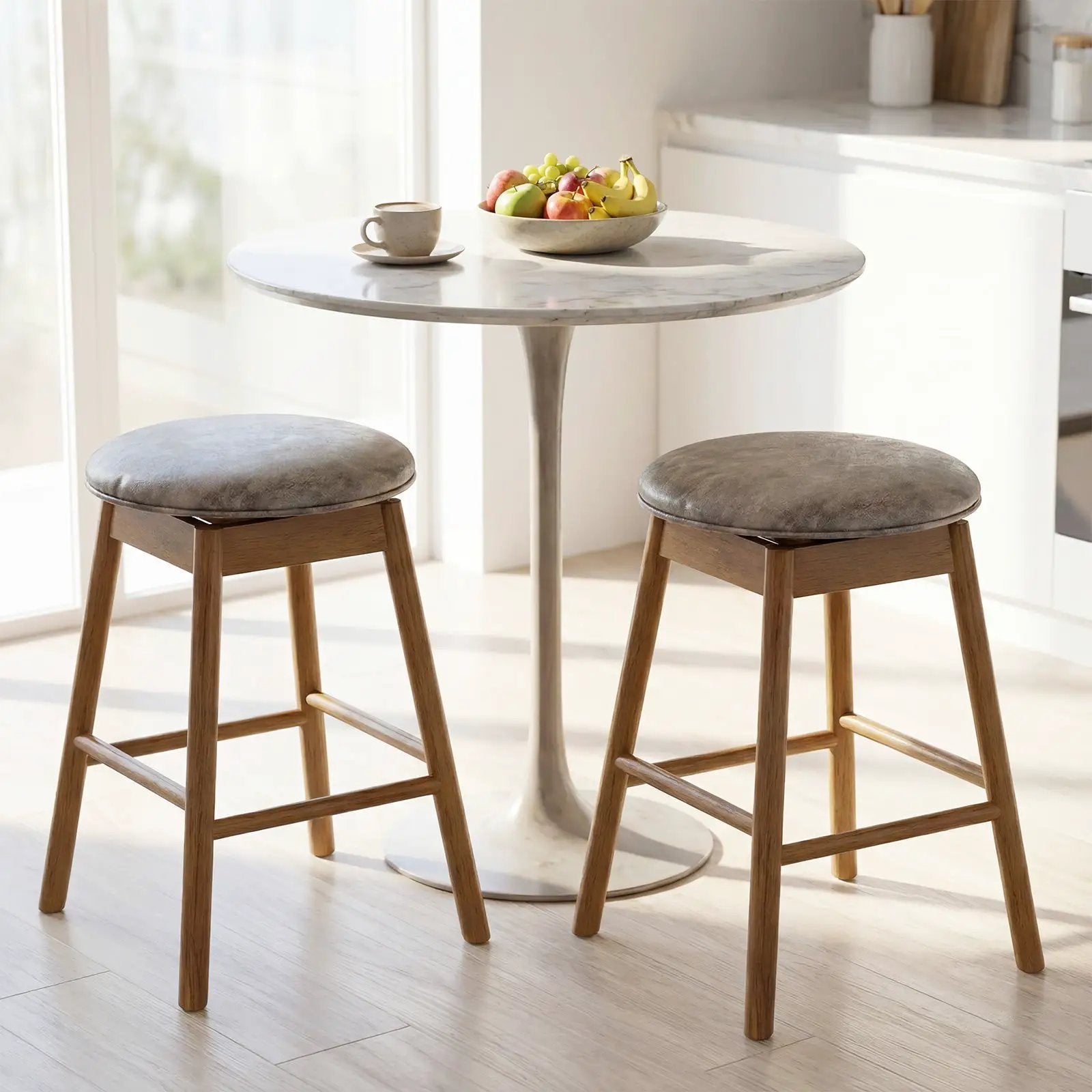 Swivel Counter Height Barstools with Solid Wood Legs and Footrests-Set of 2 by DirectDeals
