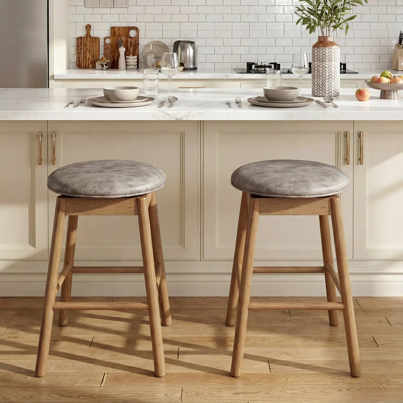 Swivel Counter Height Barstools with Solid Wood Legs and Footrests-Set of 2 by DirectDeals