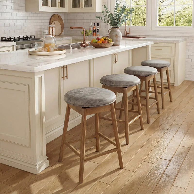 Swivel Counter Height Barstools with Solid Wood Legs and Footrests-Set of 2 by DirectDeals