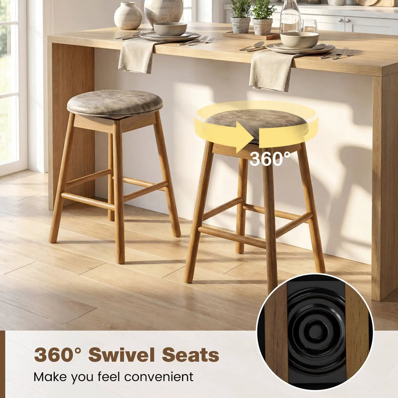 Swivel Counter Height Barstools with Solid Wood Legs and Footrests-Set of 2 by DirectDeals