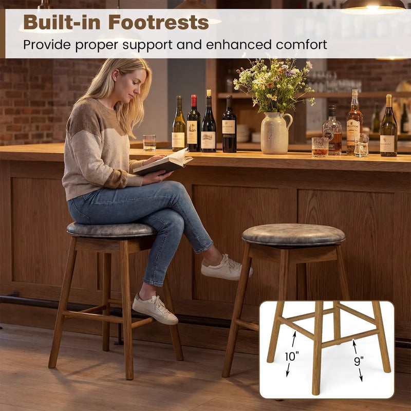 Swivel Counter Height Barstools with Solid Wood Legs and Footrests-Set of 2 by DirectDeals
