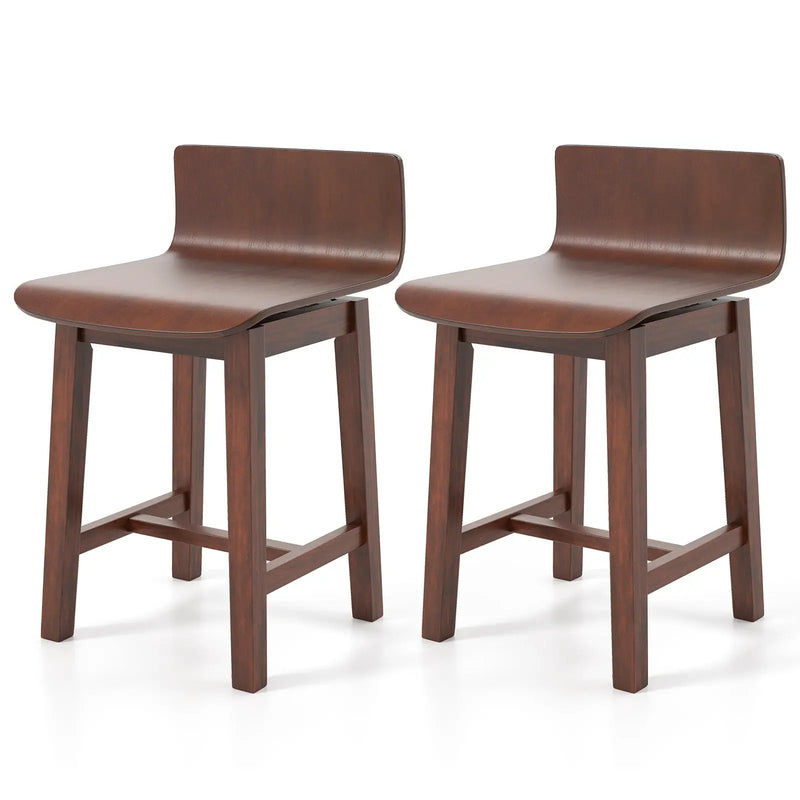 Swivel Dining Chair Set of 2 with Low Back and Curved Seat-Walnut by DirectDeals