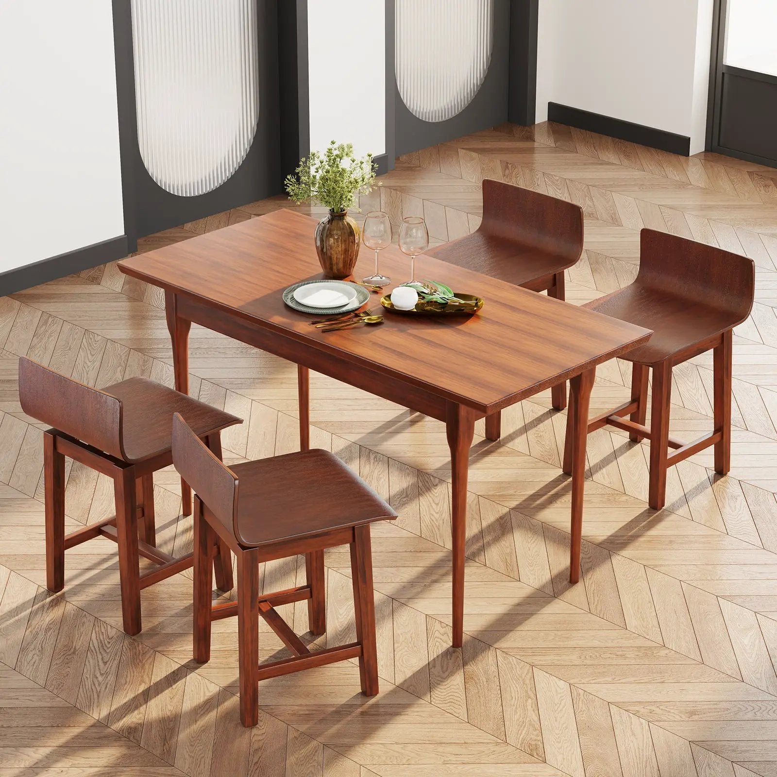 Swivel Dining Chair Set of 2 with Low Back and Curved Seat-Walnut by DirectDeals
