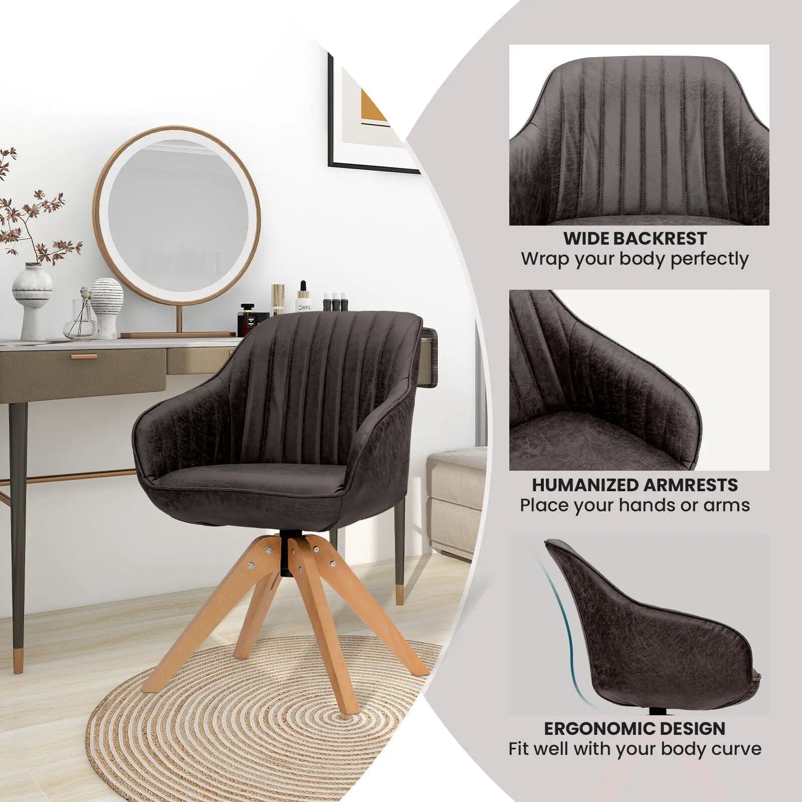 Modern Leathaire Set of 2 Swivel Accent Chair with Beech Wood Legs by DirectDeals