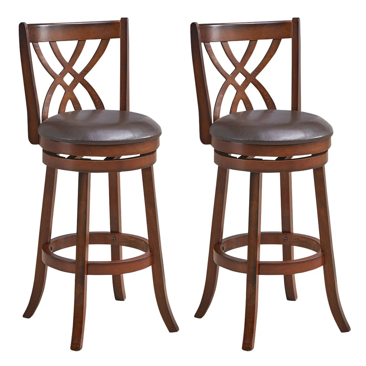 360° Swivel Counter Height Chairs with PU Leather Cushioned Seat and Footrests by DirectDeals
