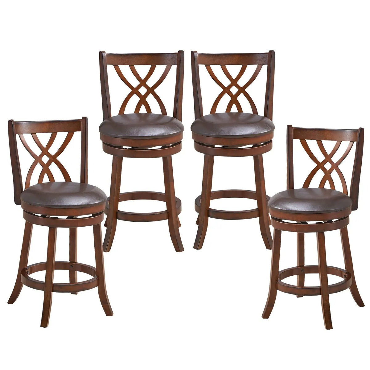 360° Swivel Counter Height Chairs with PU Leather Cushioned Seat and Footrests by DirectDeals
