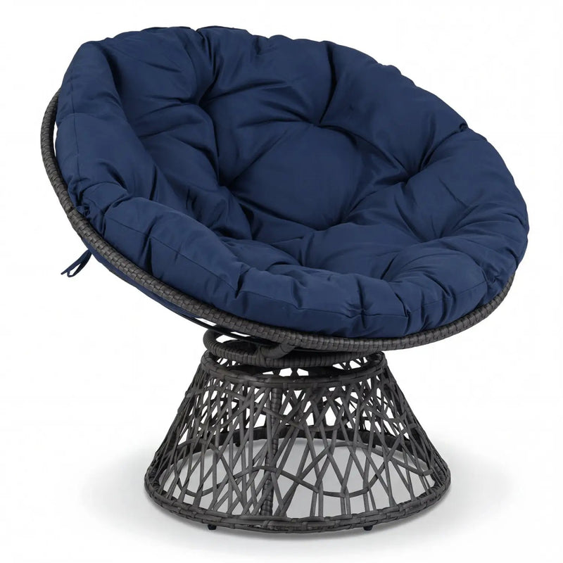 Swivel Papasan Chair Round Wicker Lounge Chair with Thick Cushion by DirectDeals