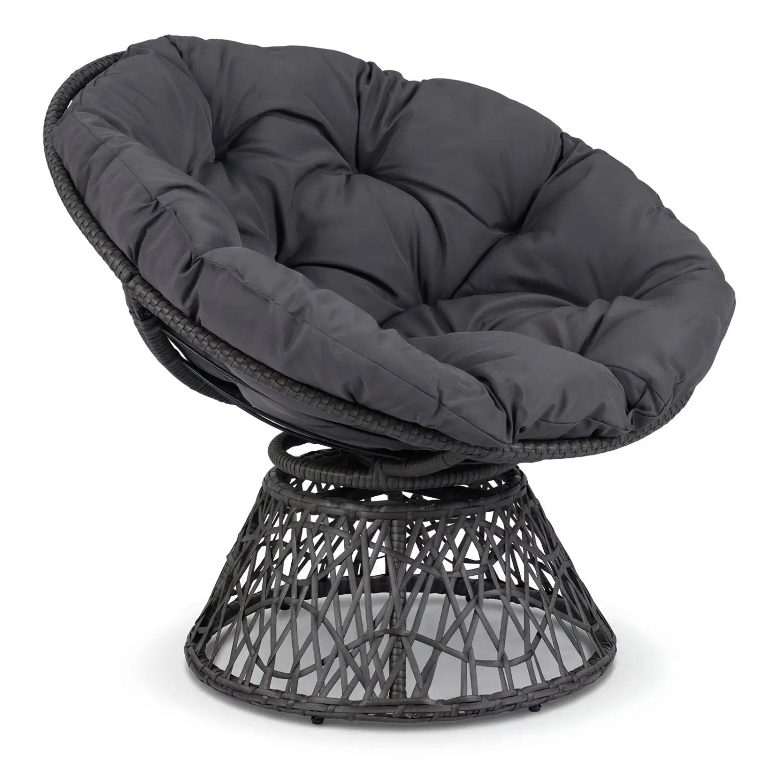Swivel Papasan Chair Round Wicker Lounge Chair with Thick Cushion by DirectDeals
