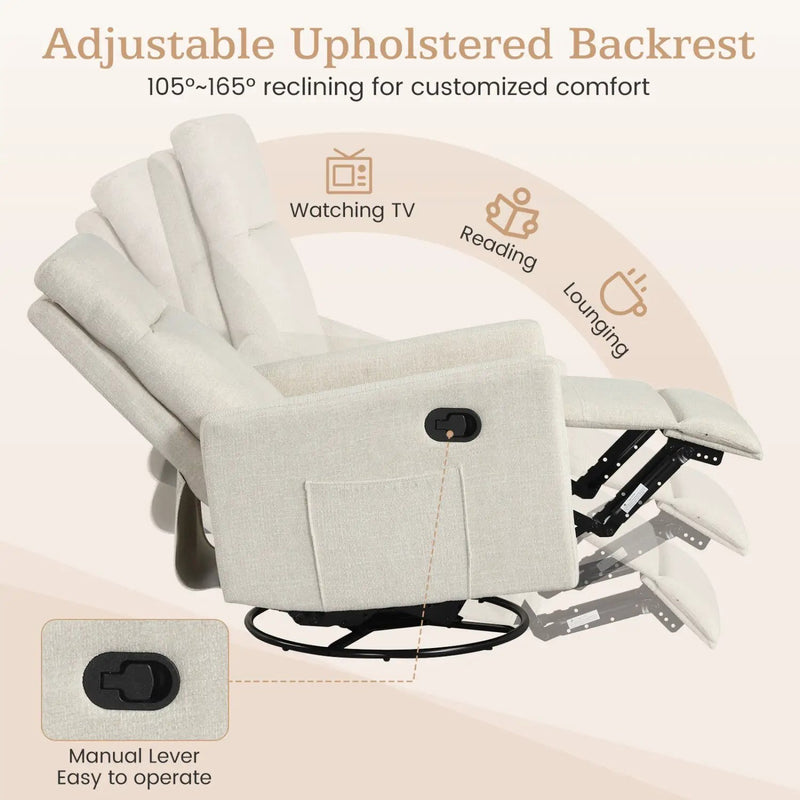 Swivel Rocking Chair 360° Nursery Reclining Rocker Armchair with Cushioned Back by DirectDeals