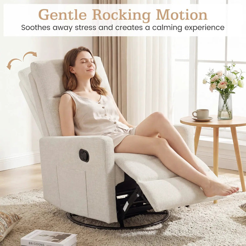Swivel Rocking Chair 360° Nursery Reclining Rocker Armchair with Cushioned Back by DirectDeals