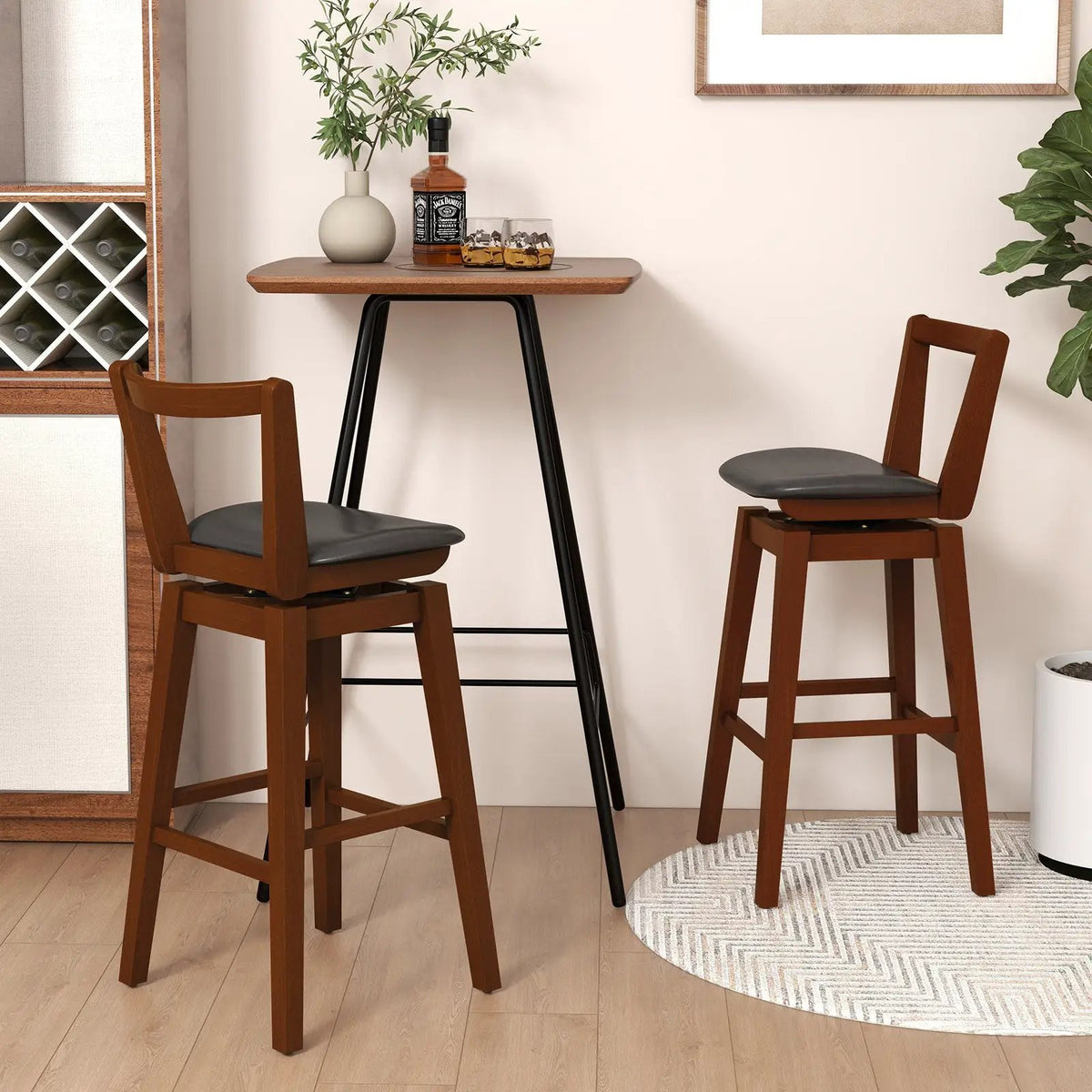 Swivel Upholstered PU Leather Stool with Backrest and Cushioned Seat by DirectDeals