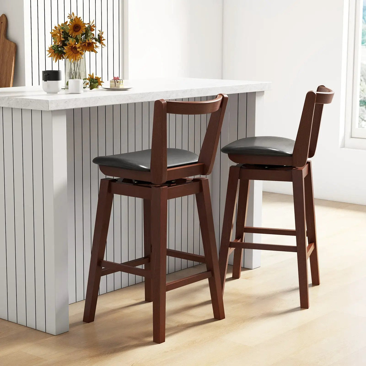 Swivel Upholstered PU Leather Stool with Backrest and Cushioned Seat by DirectDeals