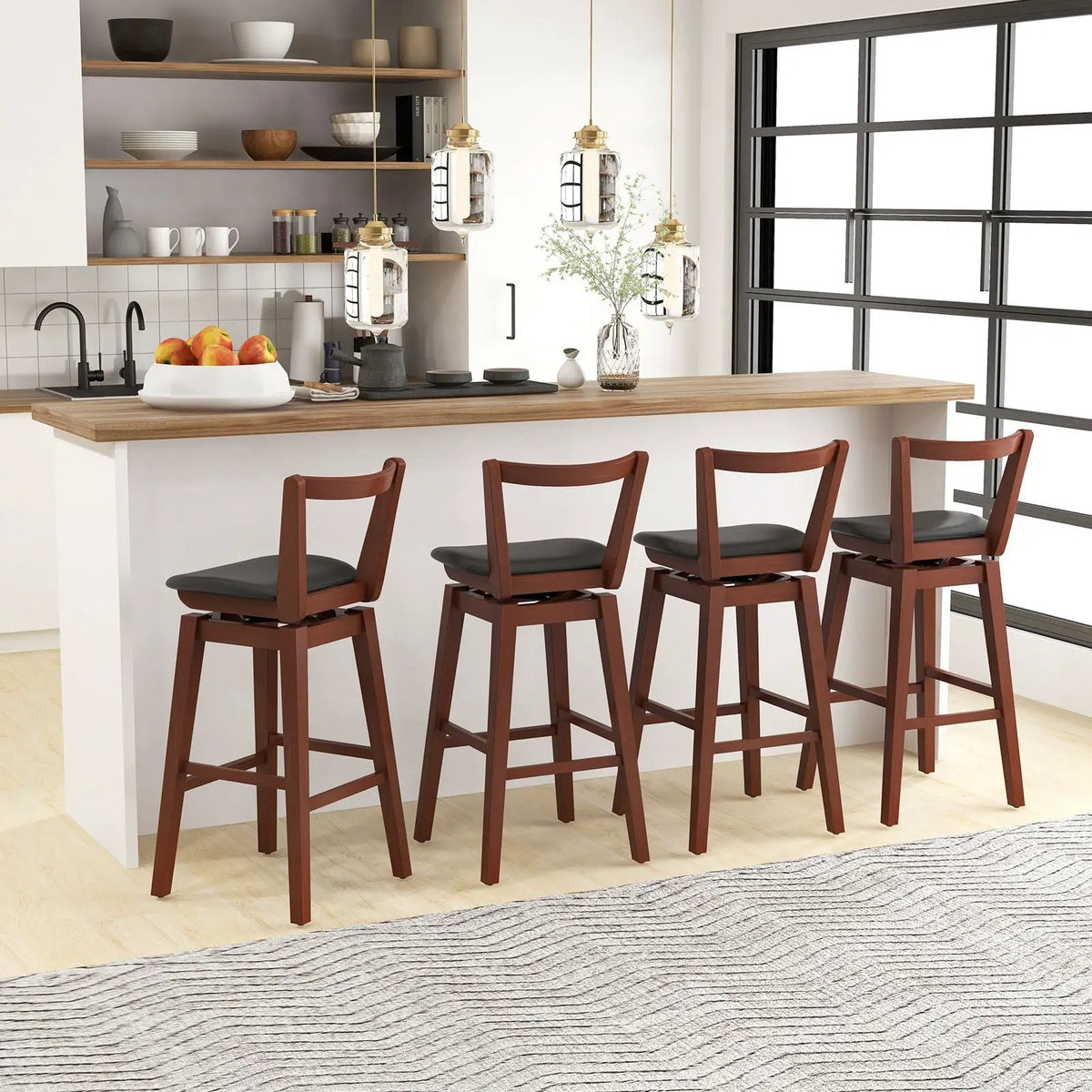 Swivel Upholstered PU Leather Stool with Backrest and Cushioned Seat by DirectDeals