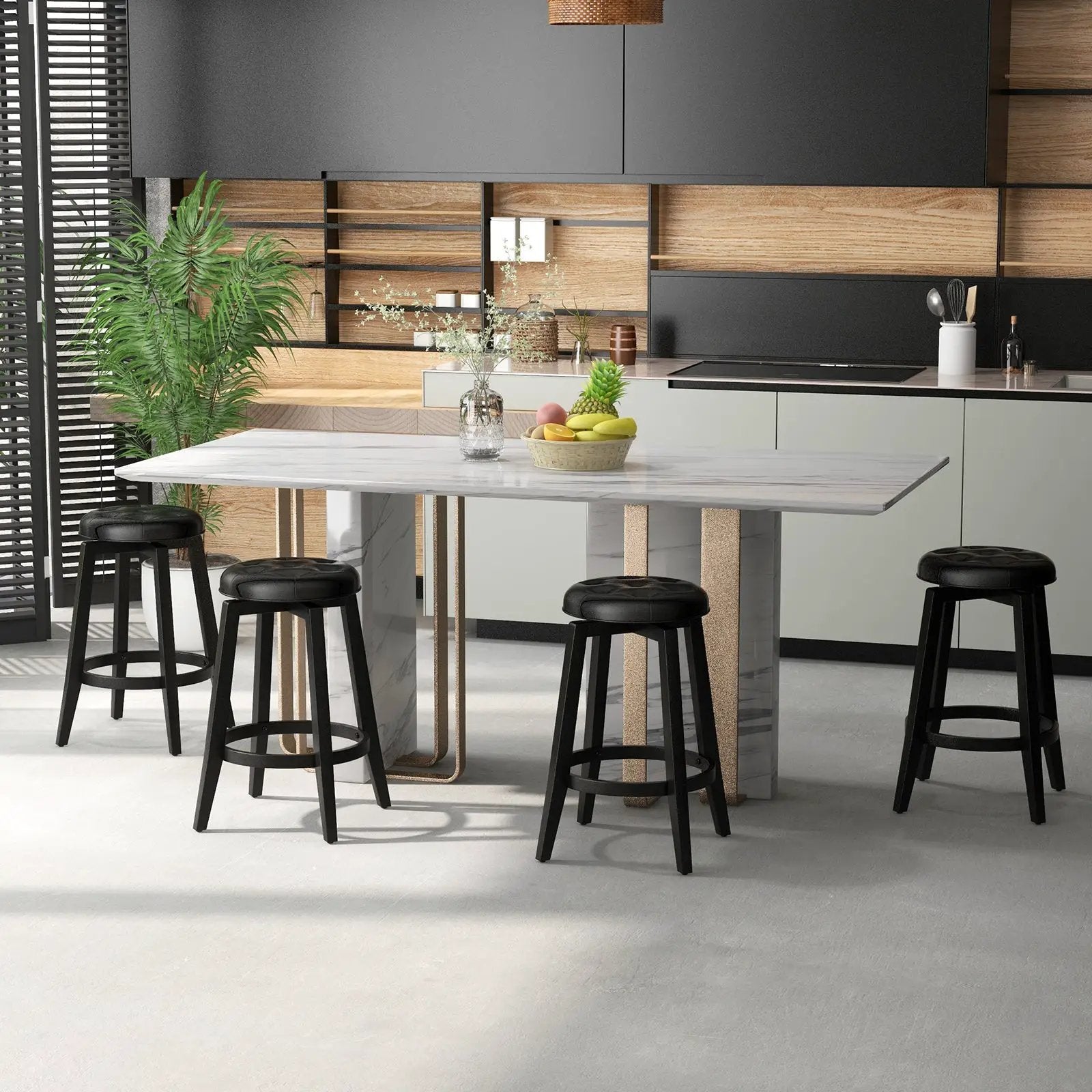 360¬∞ Swivel Upholstered Rubberwood Frame Bar Stool Set of 2 with Footrest by DirectDeals