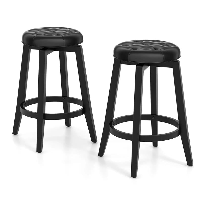 360¬∞ Swivel Upholstered Rubberwood Frame Bar Stool Set of 2 with Footrest by DirectDeals