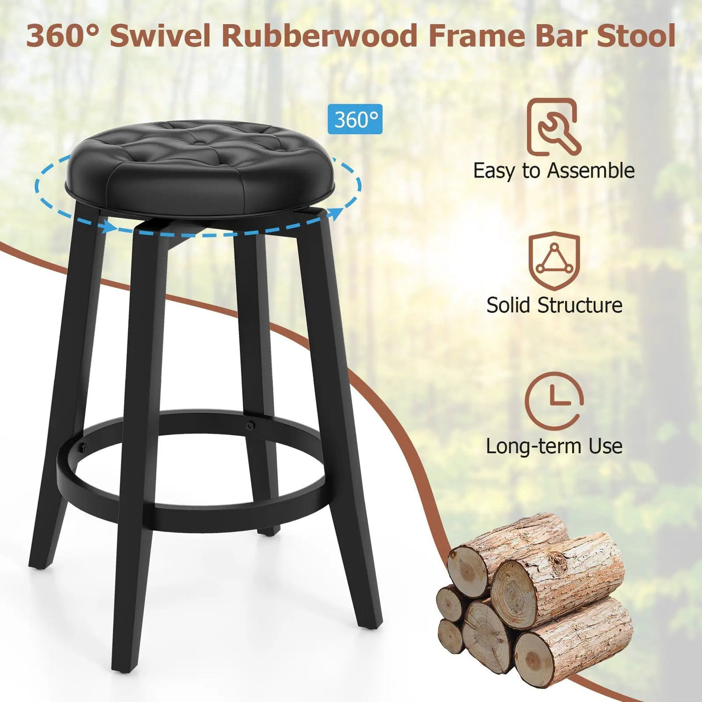 360¬∞ Swivel Upholstered Rubberwood Frame Bar Stool Set of 2 with Footrest by DirectDeals