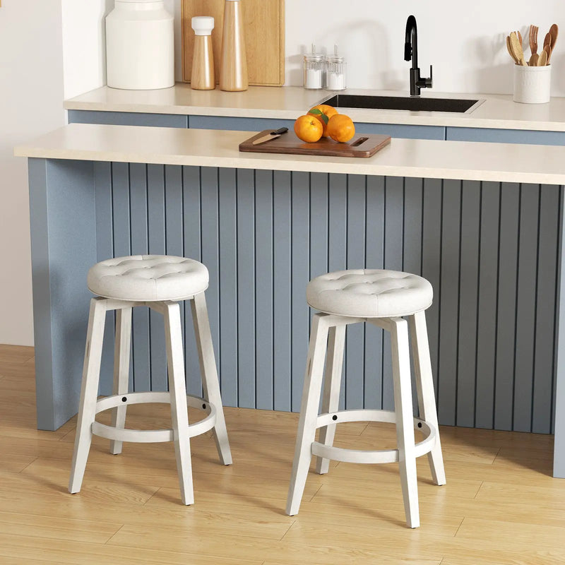 360-Degree Swivel Upholstered Rubberwood Frame Bar Stool Set of 2 with Footrest by DirectDeals