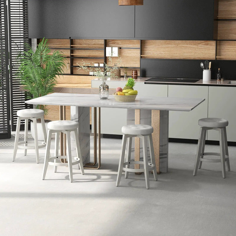 360-Degree Swivel Upholstered Rubberwood Frame Bar Stool Set of 2 with Footrest by DirectDeals