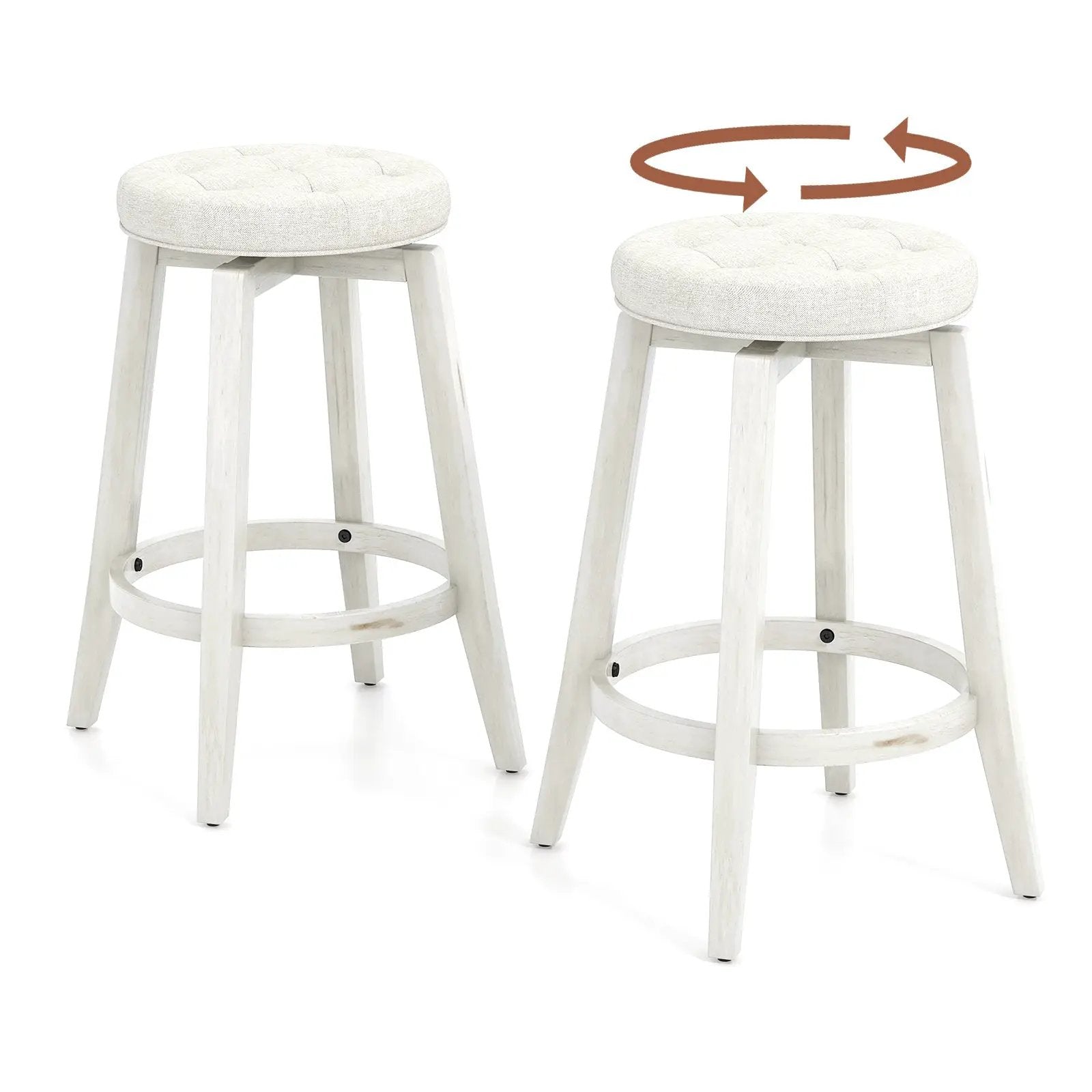 360-Degree Swivel Upholstered Rubberwood Frame Bar Stool Set of 2 with Footrest by DirectDeals