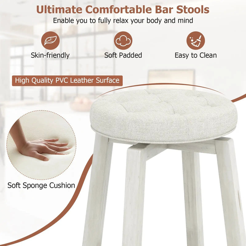 360-Degree Swivel Upholstered Rubberwood Frame Bar Stool Set of 2 with Footrest by DirectDeals