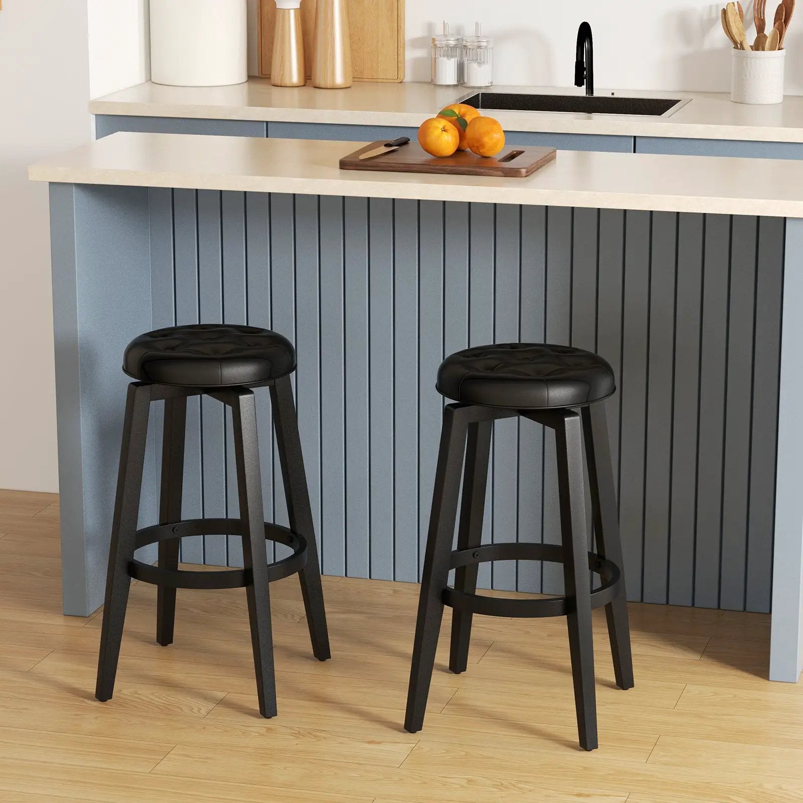 360¬∞ Swivel Upholstered Rubberwood Frame Bar Stool Set of 2 with Footrest by DirectDeals