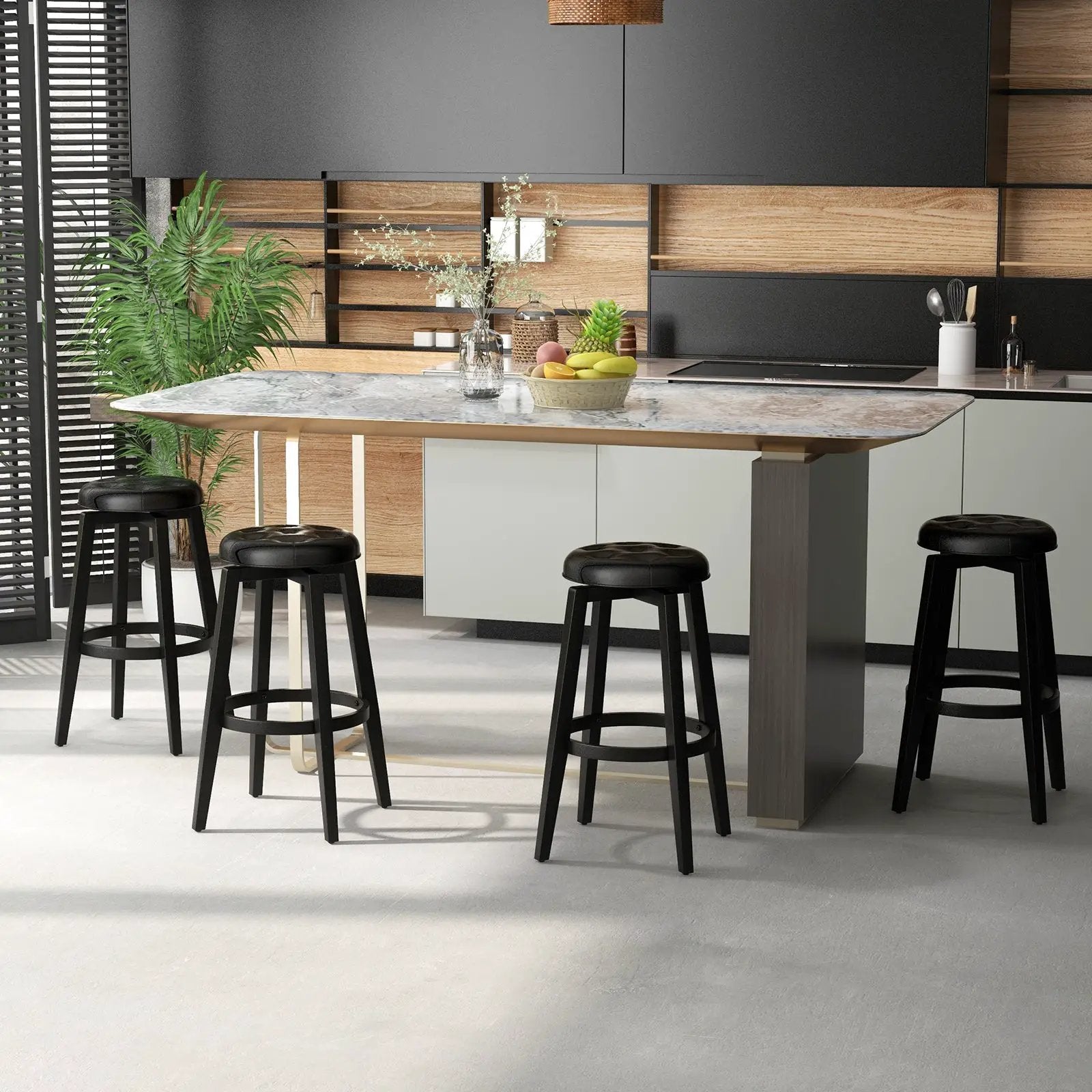360¬∞ Swivel Upholstered Rubberwood Frame Bar Stool Set of 2 with Footrest by DirectDeals