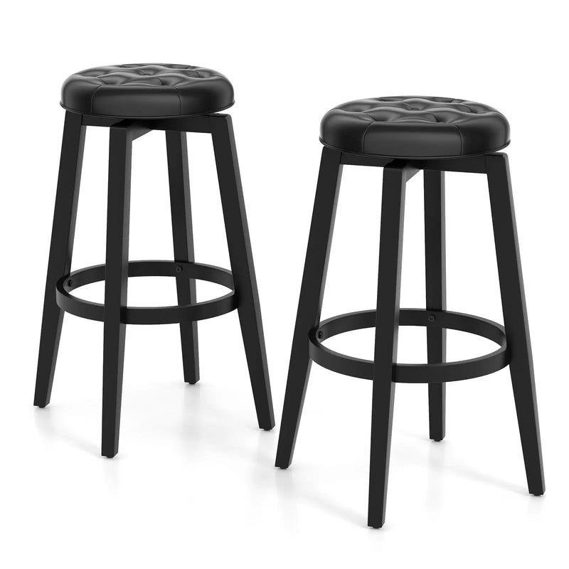 360¬∞ Swivel Upholstered Rubberwood Frame Bar Stool Set of 2 with Footrest by DirectDeals