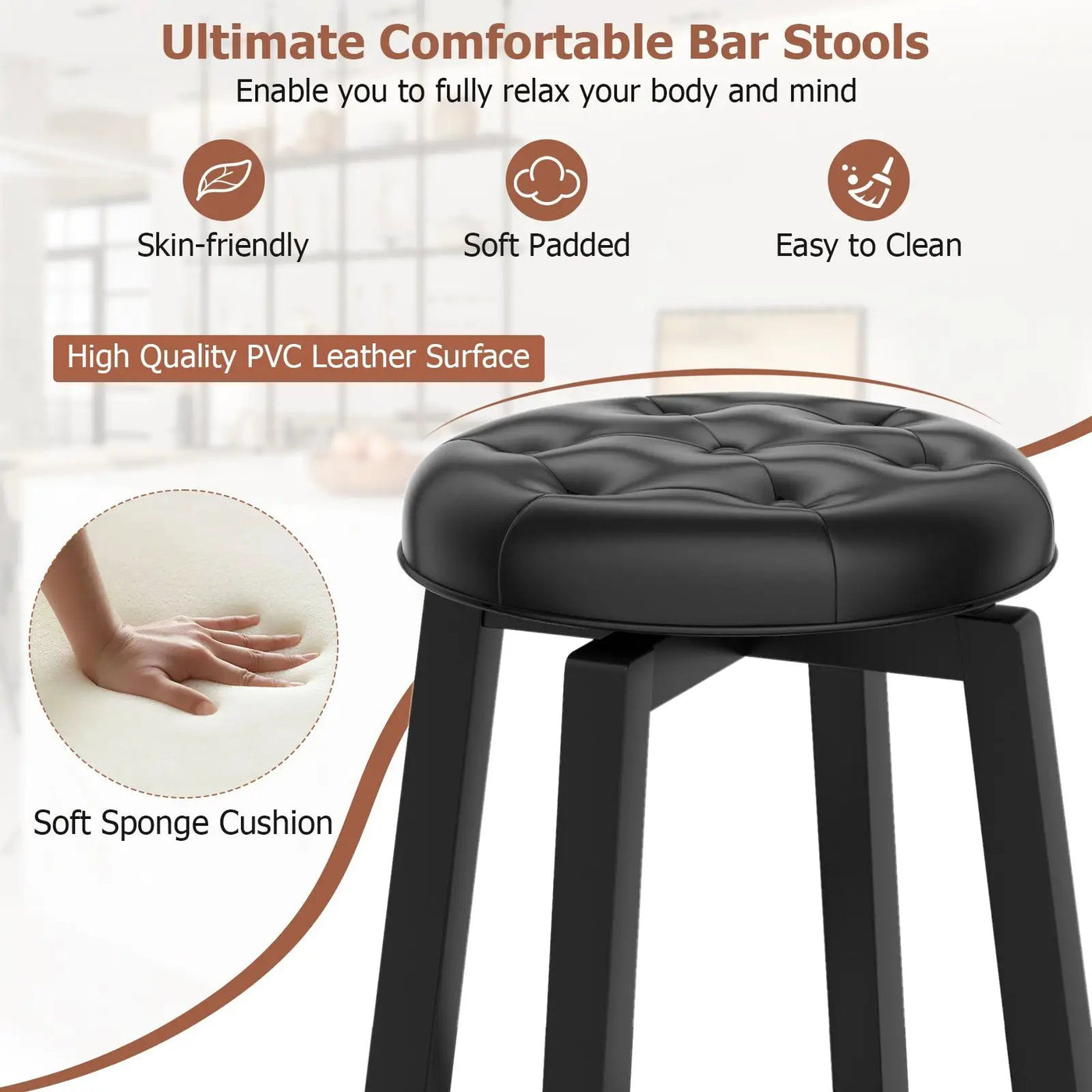 360¬∞ Swivel Upholstered Rubberwood Frame Bar Stool Set of 2 with Footrest by DirectDeals