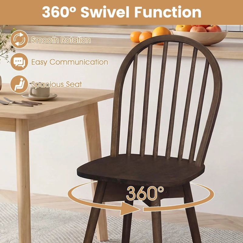 Swivel Windsor Dining Chairs Set of 2 with Solid Rubber Wood Frame by DirectDeals