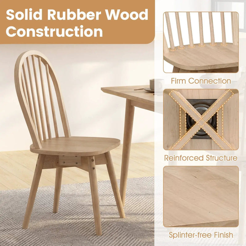 Swivel Windsor Dining Chairs Set of 2 with Solid Rubber Wood Frame by DirectDeals
