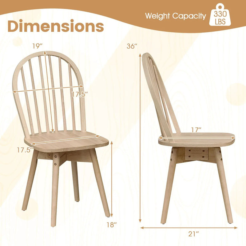Swivel Windsor Dining Chairs Set of 2 with Solid Rubber Wood Frame by DirectDeals