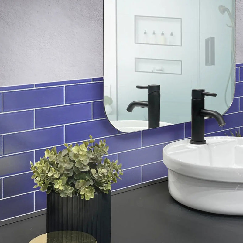 Cobalt Blue 0.5x12 Matte Glass Pencil Tile Trim (10 pack, 0.5 sq ft/case) by Apollo Tile