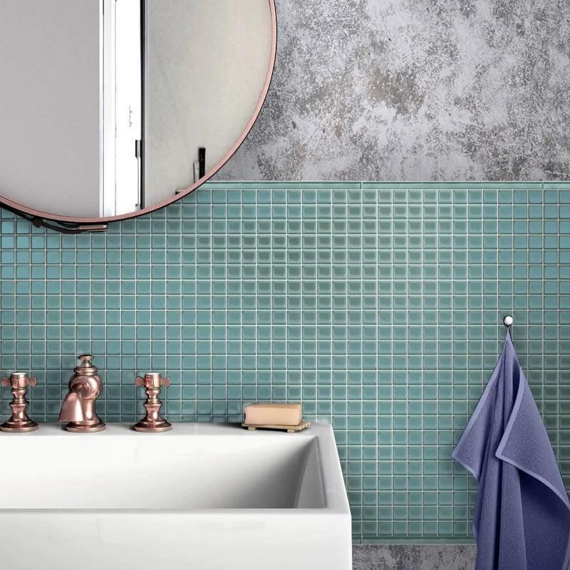 Sky Blue 12x12 Glossy Square Glass Mosaic Tile (10 pack, 9.67 sq ft/case) by Apollo Tile