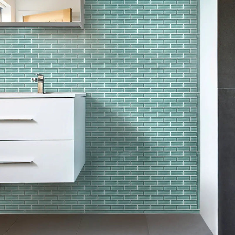 Sky Blue 12x12 Glossy Brick Glass Mosaic Tile (5 pack, 4.92 sq ft/case) by Apollo Tile
