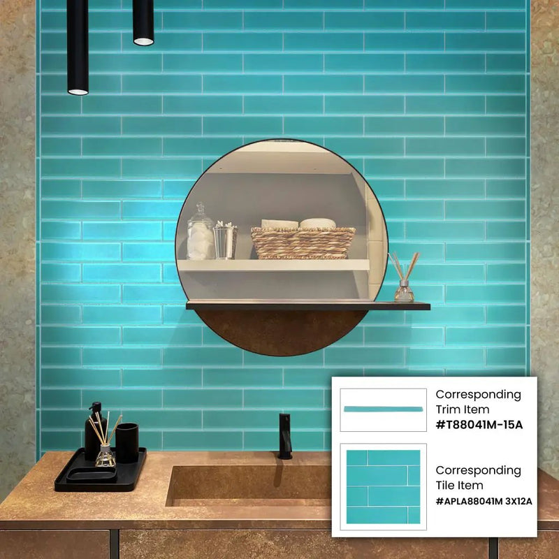 Sky Blue 0.5x12 Matte Glass Pencil Tile Trim (10 pack, 0.5 sq ft/case) by Apollo Tile