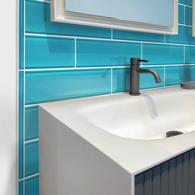 Sapphire Blue 4x16 Glossy Subway Glass Tile (12 pack, 5.33 sq ft/case) by Apollo Tile