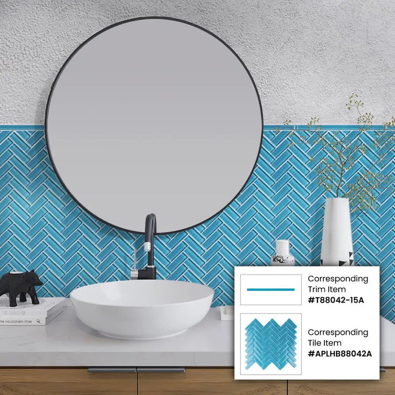 Sapphire Blue 11x13 Glossy Herringbone Glass Mosaic Tile (5 pack, 4.8125 sq ft/case) by Apollo Tile