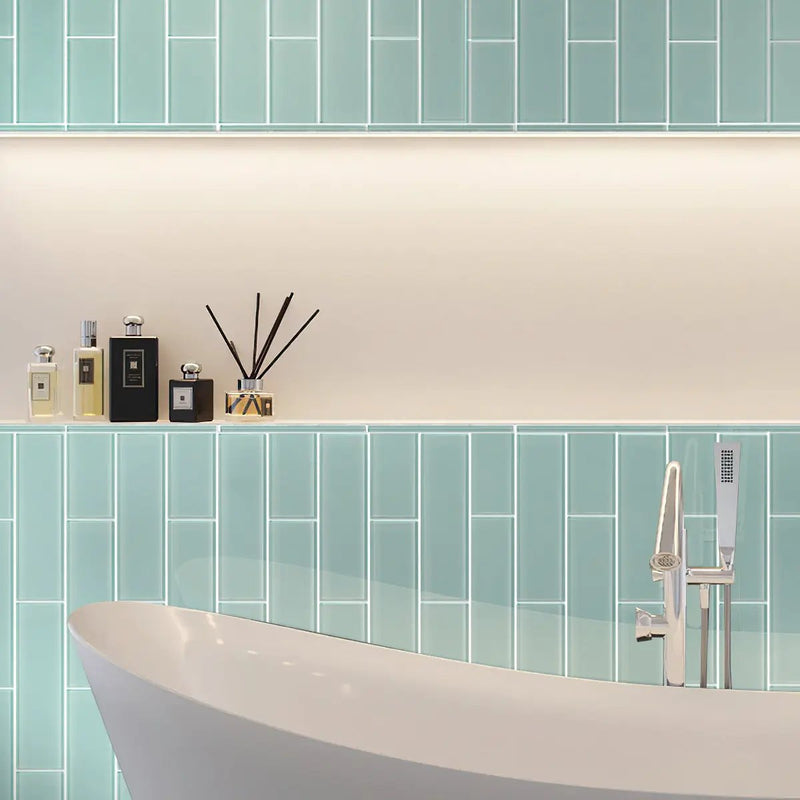 Blizzard Blue 4x16 Glossy Subway Glass Tile (12 pack, 5.33 sq ft/case) by Apollo Tile