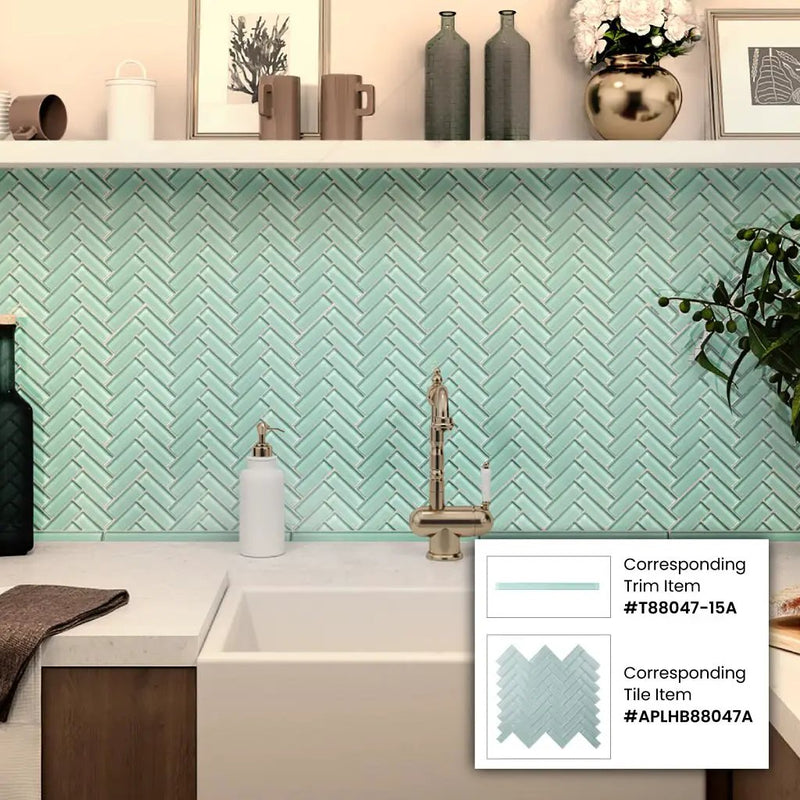 Blizzard Blue 11x13 Glossy Herringbone Glass Mosaic Tile (5 pack, 4.8125 sq ft/case) by Apollo Tile