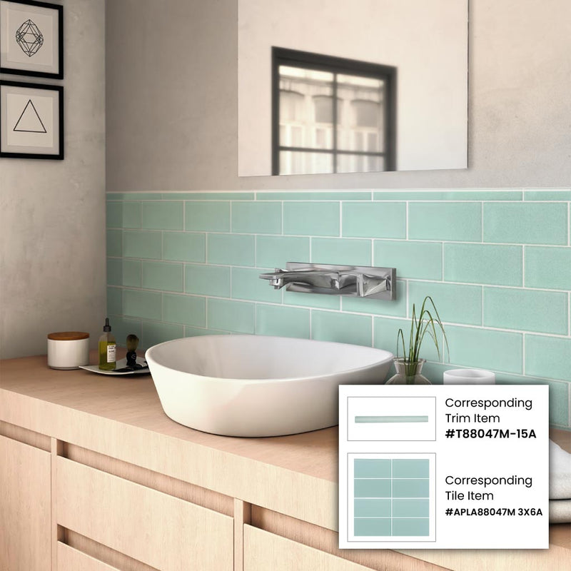 Blizzard Blue 0.5x12 Matte Glass Pencil Tile Trim (10 pack, 0.5 sq ft/case), photo 5 of 9