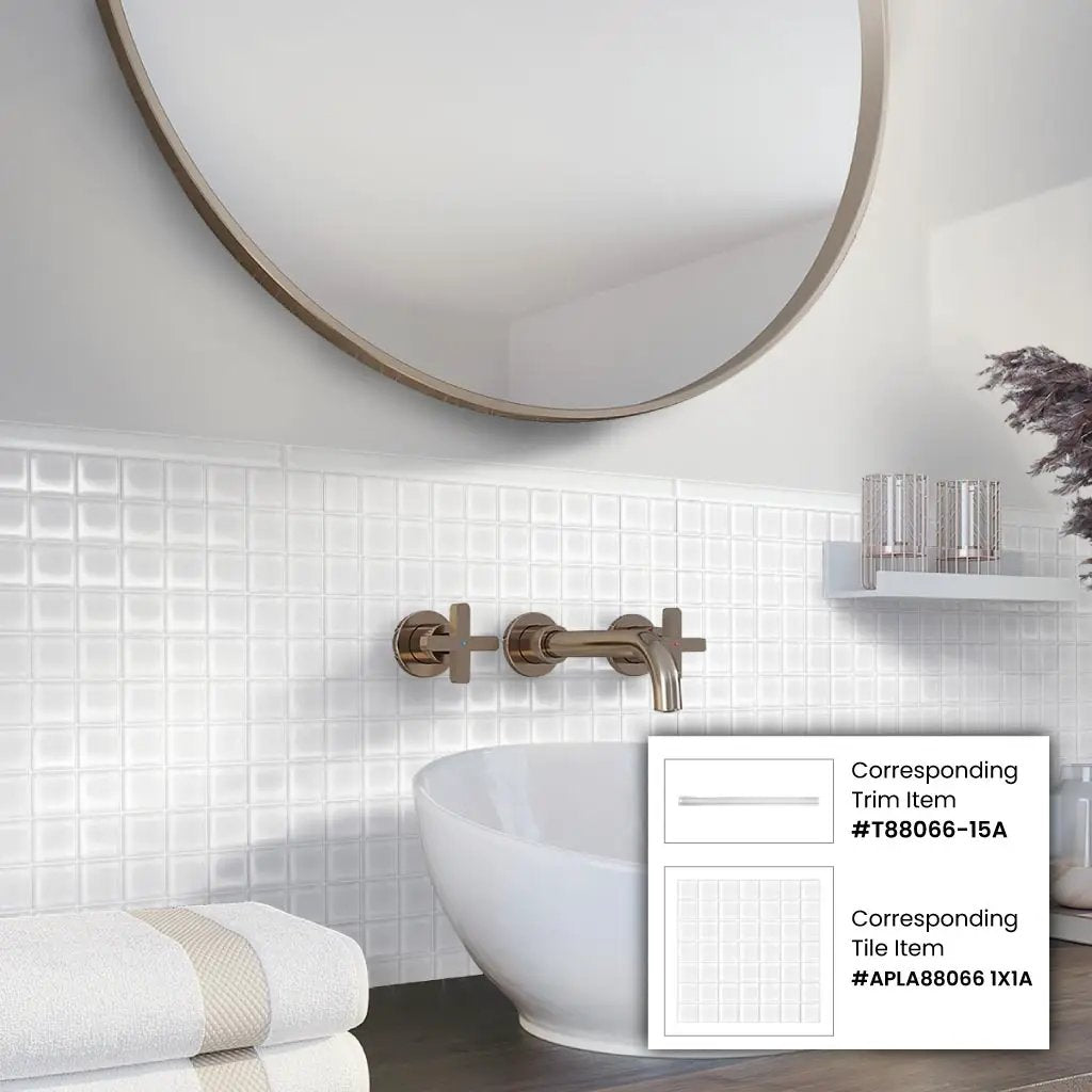 White 0.5x12 Glass Glossy Pencil Tile Trim (10 pack, 0.5 sq ft/case) by Apollo Tile