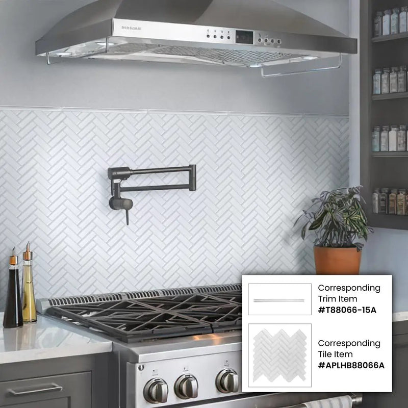 White 11x13 Glossy Herringbone Glass Mosaic Tile (5 pack, 4.8125 sq ft/case) by Apollo Tile