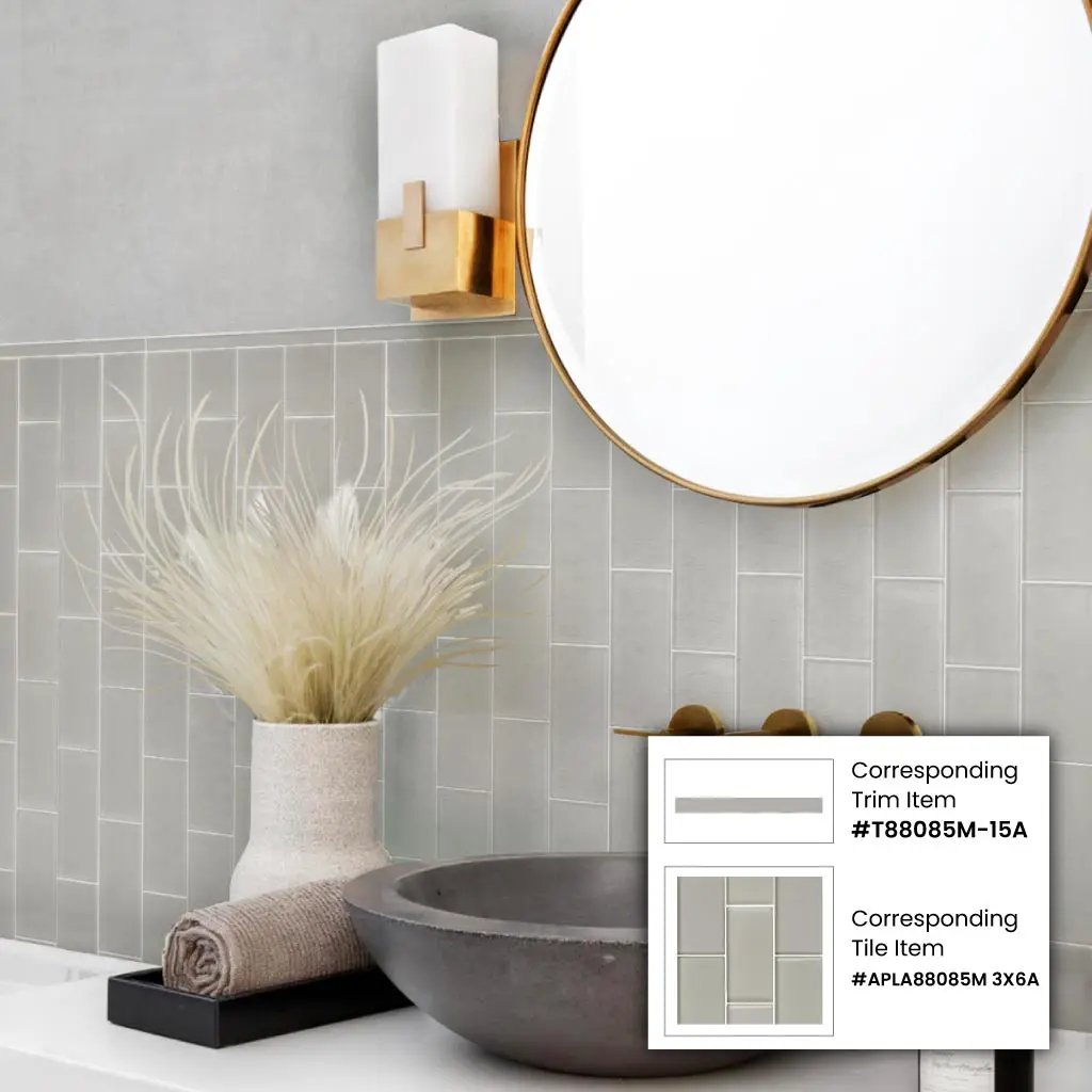 Light Gray 0.5x12 Matte Glass Pencil Tile Trim (10 pack, 0.5 sq ft/case) by Apollo Tile