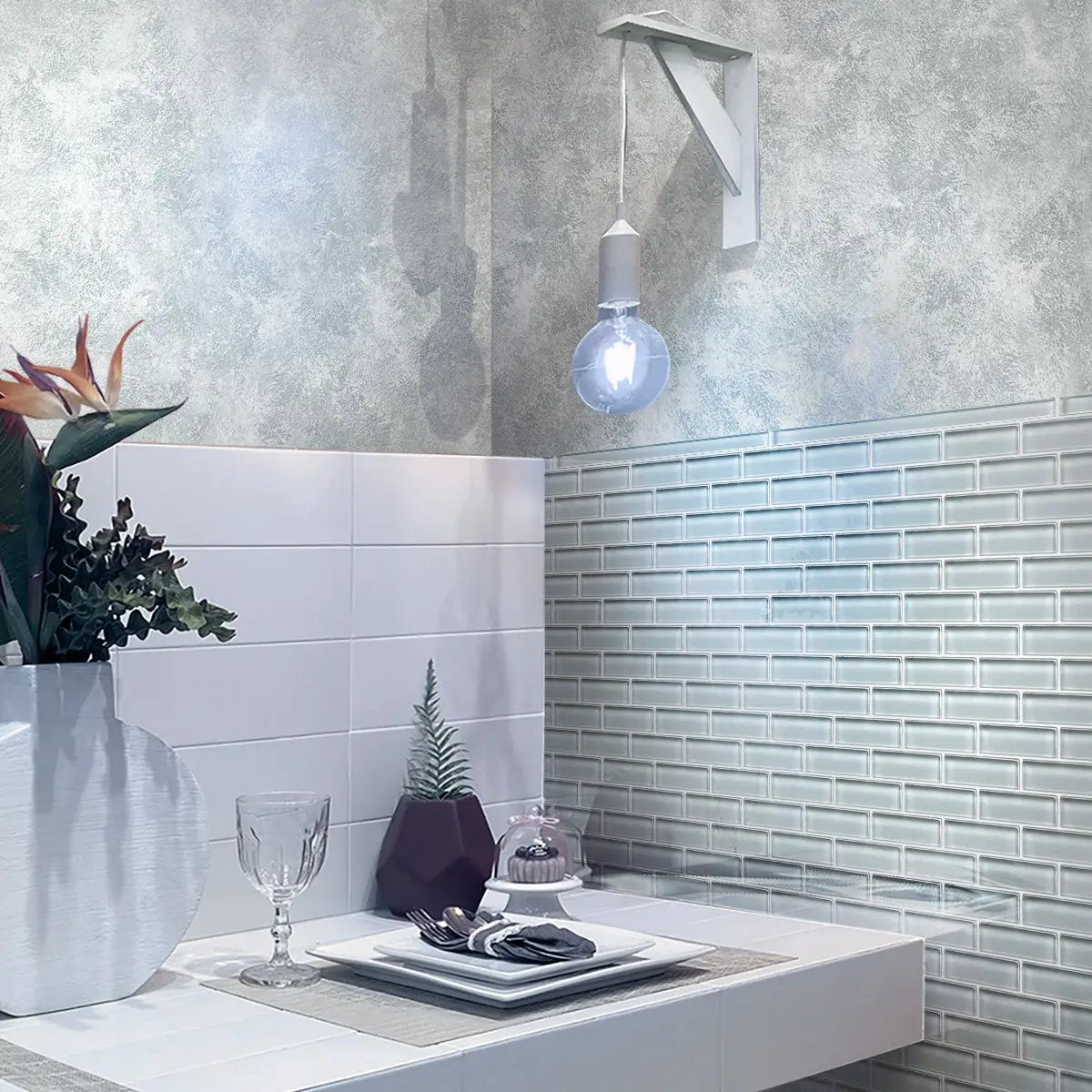 Gray 12x12 Glossy Brick Glass Mosaic Tile (5 pack, 4.92 sq ft/case) by Apollo Tile