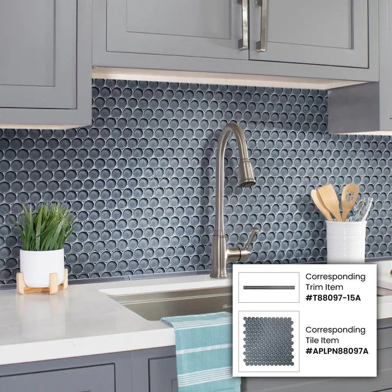 Coin Gray 12x12 Glossy Penny Round Glass Mosaic Tile (5 pack, 5 sq ft/case) by Apollo Tile