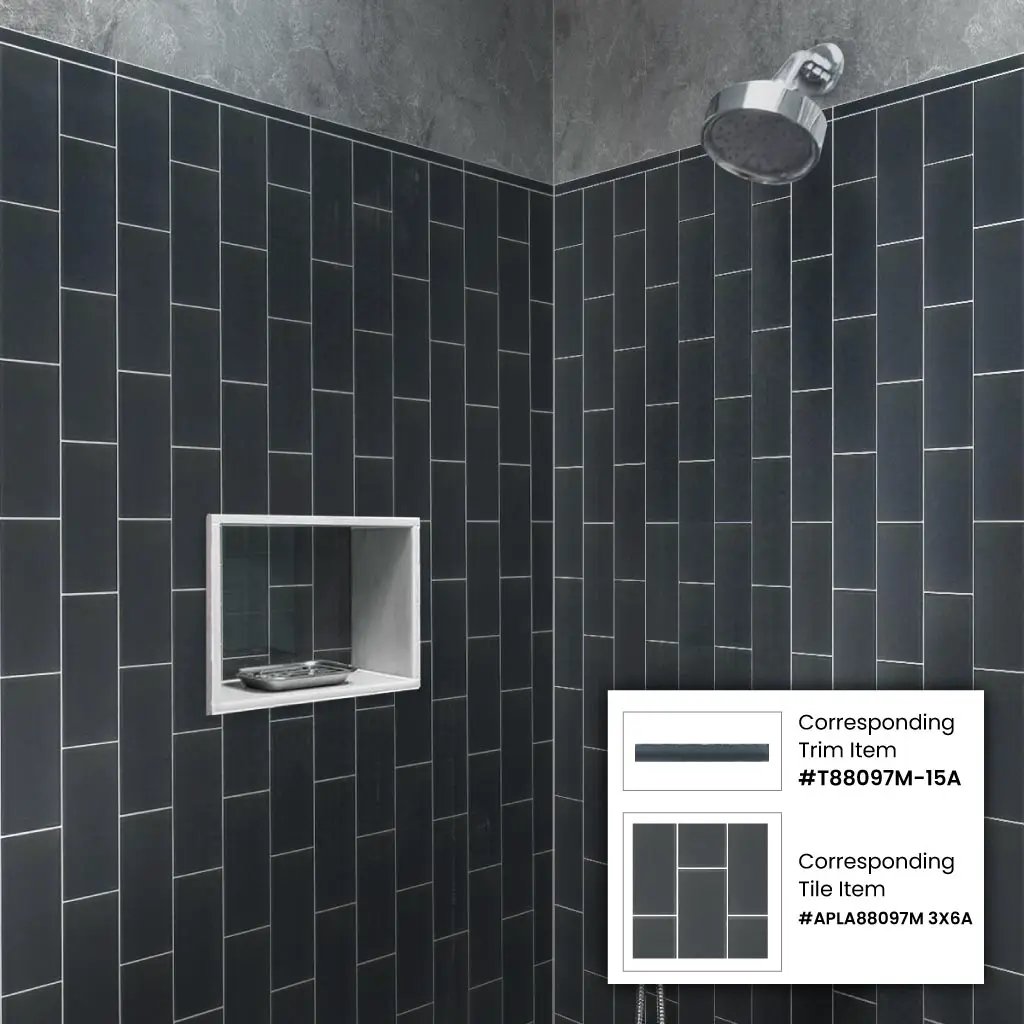 Dark Gray 0.5x12 Matte Glass Pencil Tile Trim (10 pack, 0.5 sq ft/case) by Apollo Tile