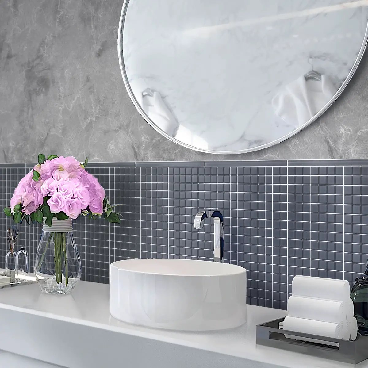 Coin Gray 12x12 Matte Square Glass Mosaic Tile (10 pack, 9.67 sq ft/case) by Apollo Tile