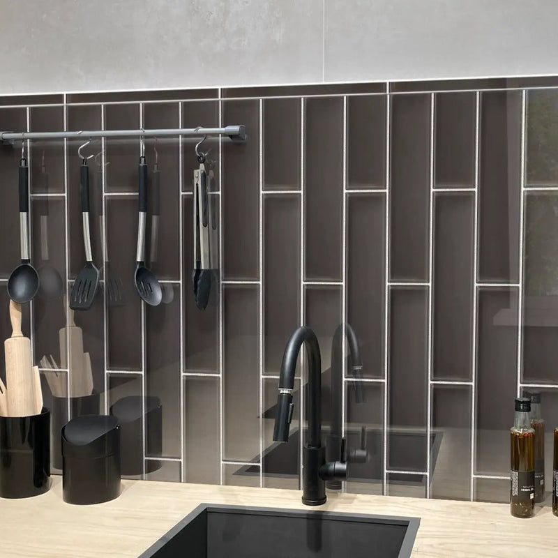 Ash Gray 0.6x12 Glass Glossy Pencil Tile Trim (10 pack, 0.5 sq ft/case) by Apollo Tile