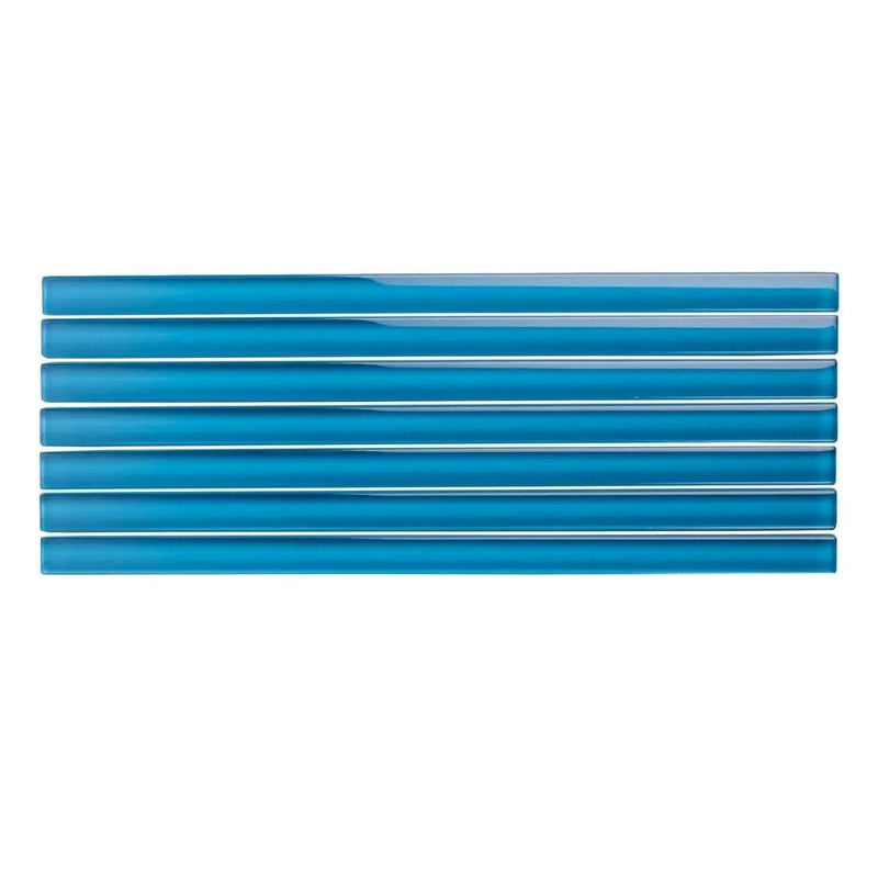 Cerulean Blue 0.5x12 Glossy Glass Pencil Tile Trim (10 pack, 0.5 sq ft/case) by Apollo Tile